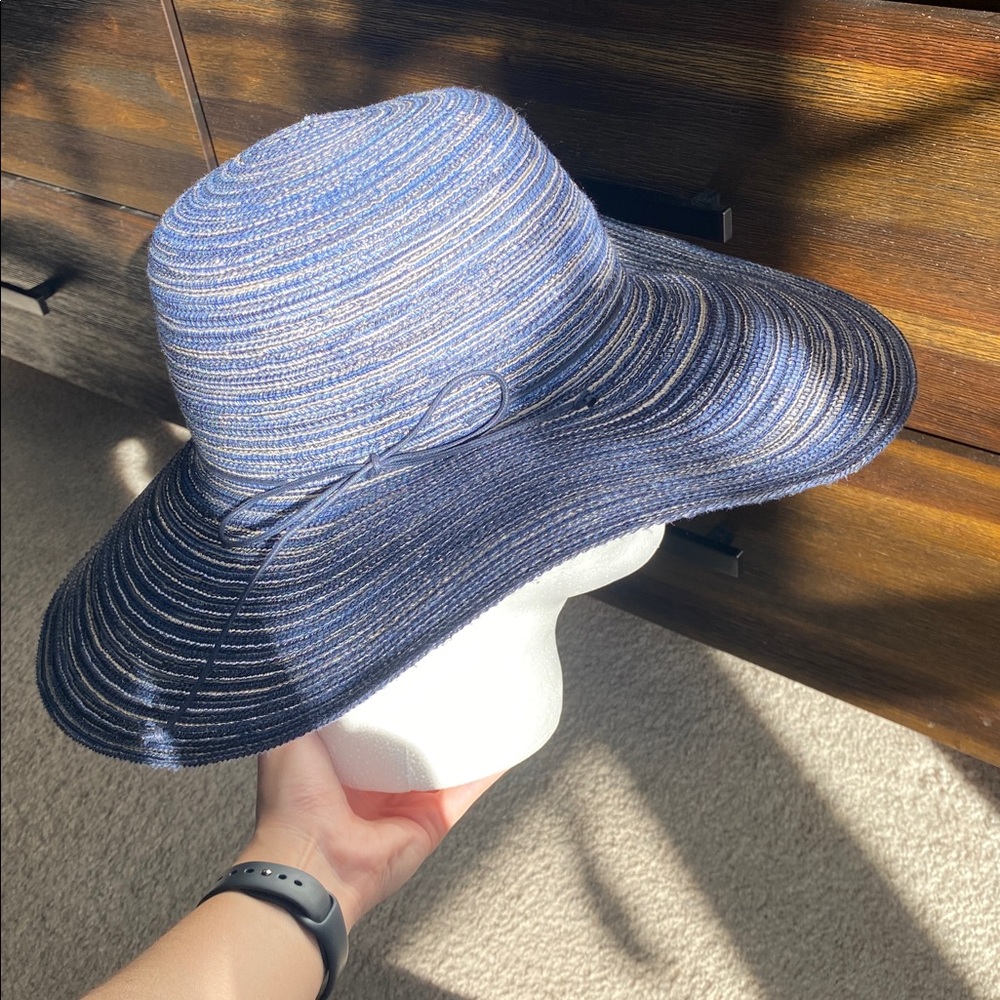 Navy And White Striped Sparkly Sun Hat With Bow